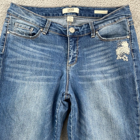 Vintage America Jeans Women's 10P Boho Capri Tassels Embroidery Cottagecore Blue - Picture 3 of 16
